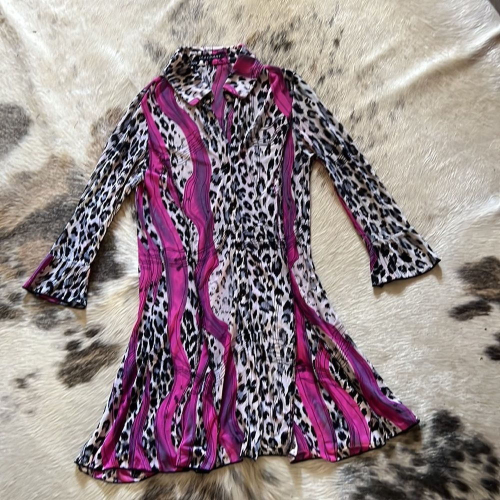 Mechant Collared Animal Print Soft Dress 3/4 Sleeve Size: Small